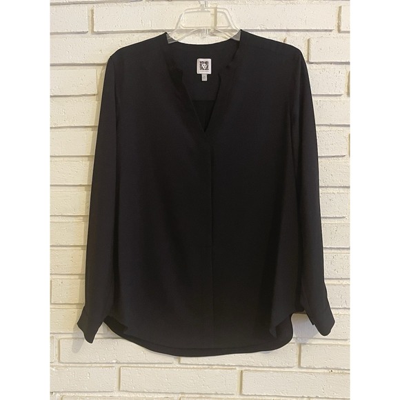 Anne Klein Tops - Anne Klein Black Top 3/4 Hidden Snaps Pullover Long Sleeve Size 10 Career